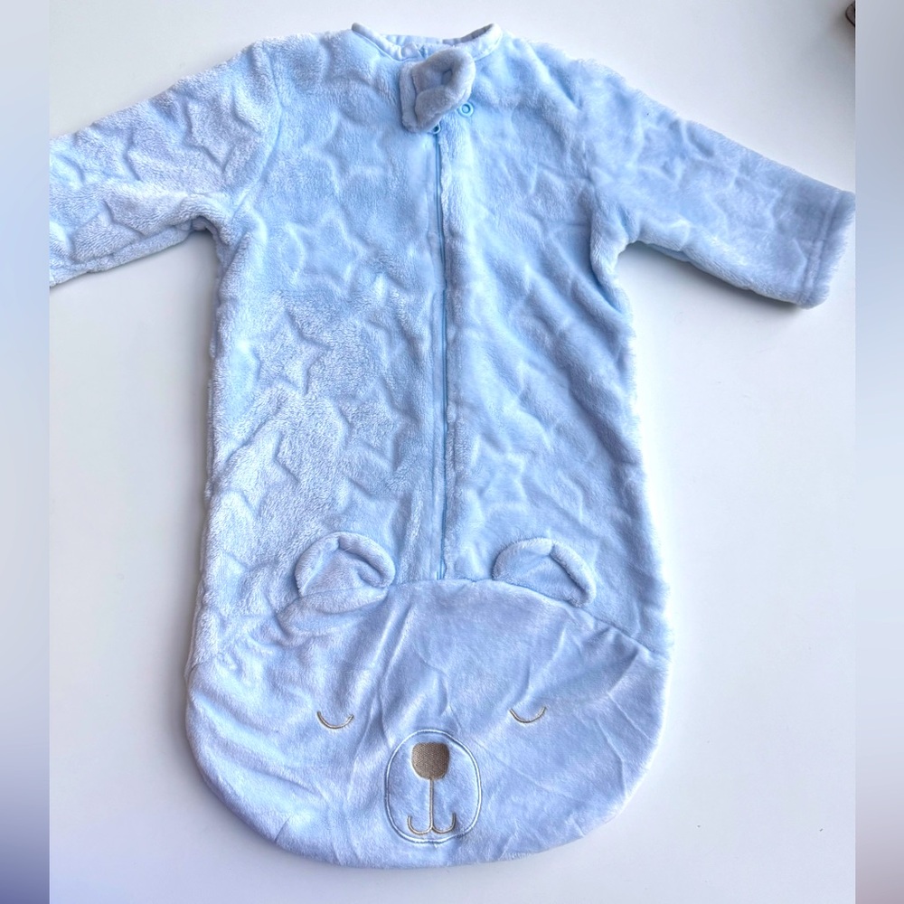 Kyle and Deena bear blue sleep sack, sleep envelope